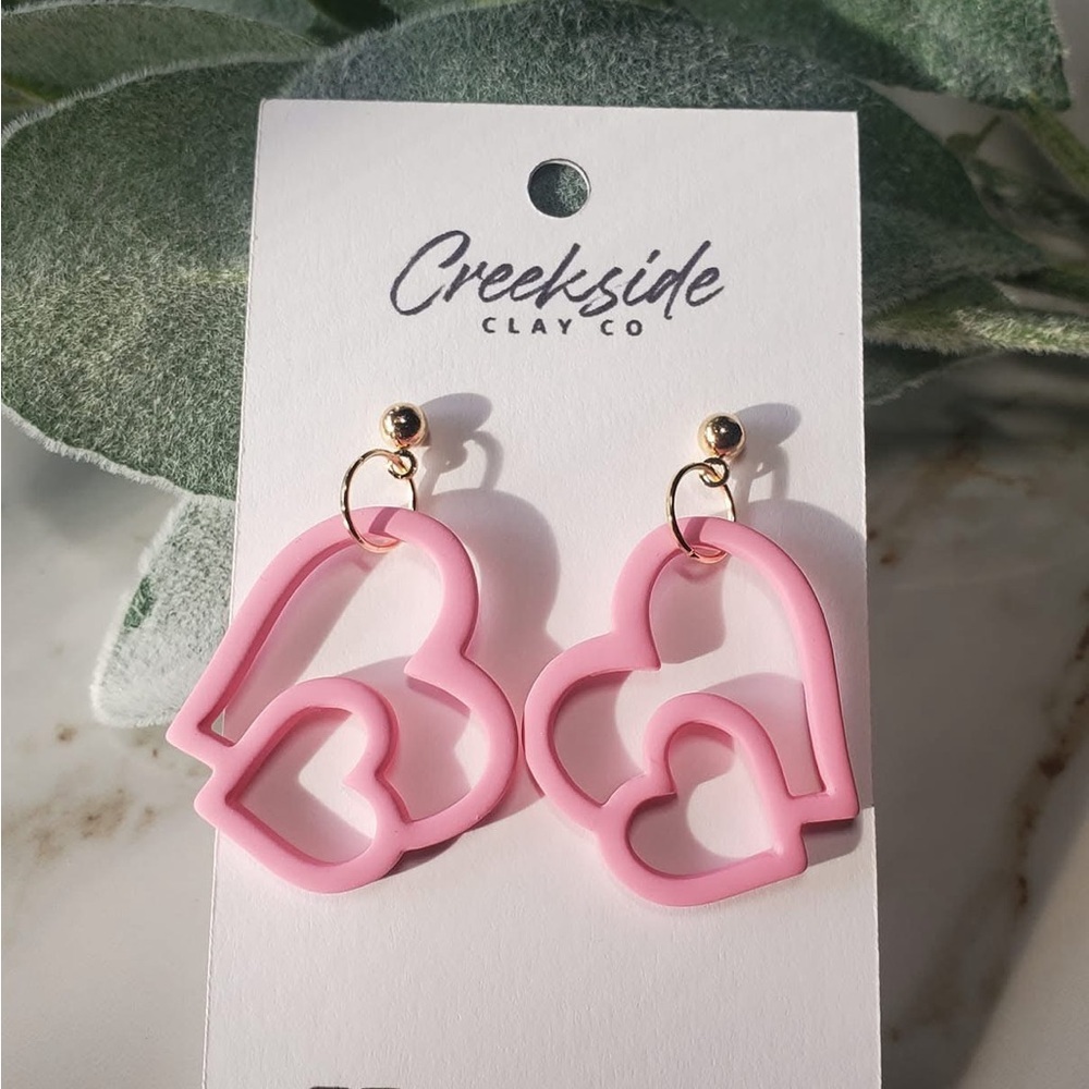 Pink Heart Earrings by Creekside Clay Co